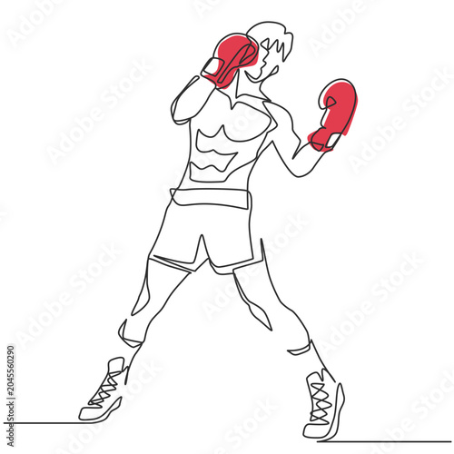 Boxer Fighter Punching in Action – Continuous One Line Art Drawing Vector Illustration