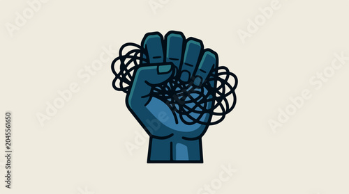 Hand with tangled wire.