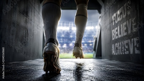 Football Boots Emerging from Tunnel – Cinematic Pitch Entrance