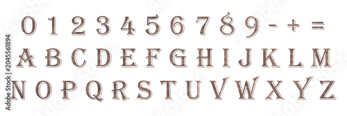 Fotografie Victorian Decorative Serif Alphabet — Full A-Z Uppercase Letters and Numbers 0-9