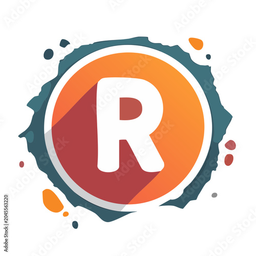 Letter R icon with colorful abstract splash background