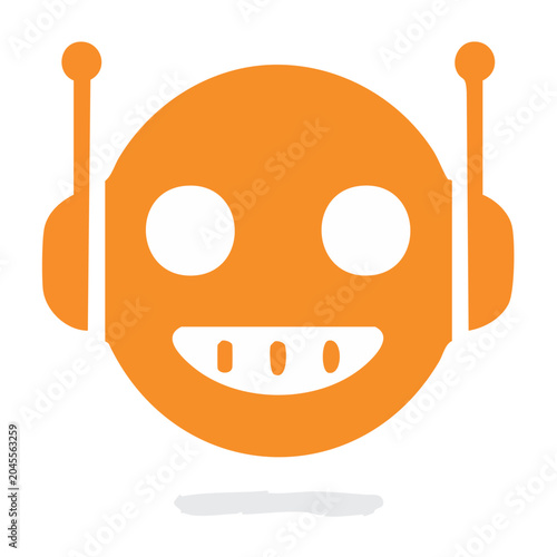 Orange robot head icon with antenna and smile
