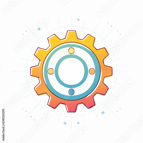 Stylized Gear Icon with Gradient Colors and Abstract Elements