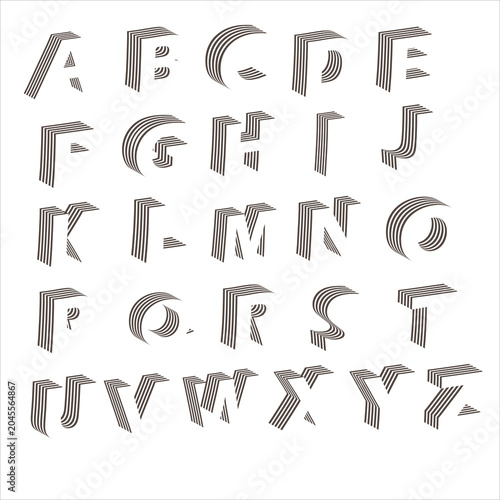 Modern decorative alphabet created from parallel geometric lines