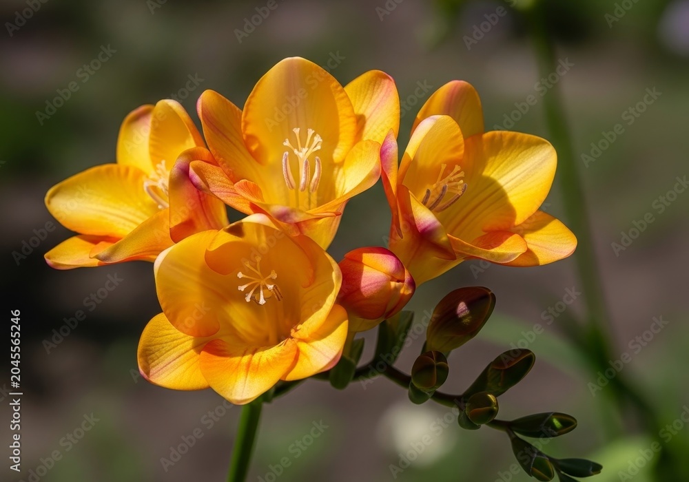 Fototapeta premium Close-up of vibrant yellow freesia flowers in full bloom.