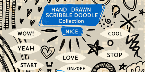 Tableau sur toile Hand Drawn Scribble Doodle Collection Vector Illustration Black And White