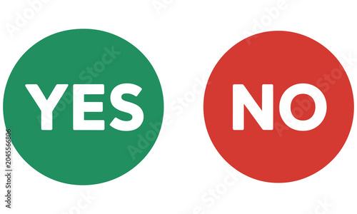 Photos Bright green circle with white yes text beside a vibrant red circle with white n
