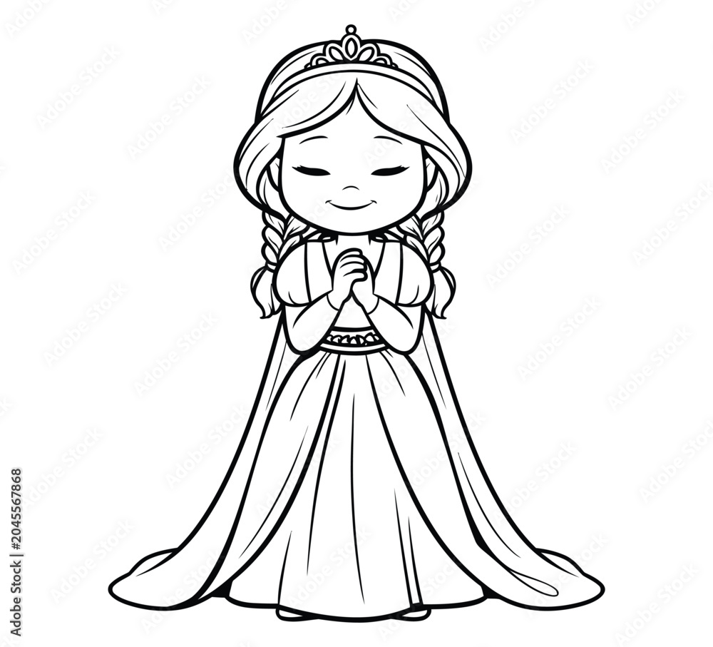 Fototapeta premium Princess cartoon character illustration in beautiful long dress and tiara