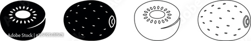фотографія Collection of stylized kiwi fruit icons in black and white