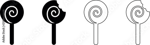 Картината върху платно Set of four lollipop icons, two solid and two outline, one with a bite mark