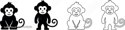 Photography Cute cartoon monkey icons in silhouette and outline styles