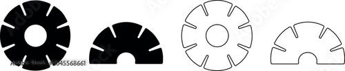 Foto Set of circular and semicircular icons with radial spokes and a central circle