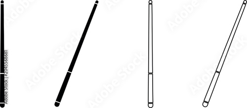 Fotografia Set of four stylized billiard cues in black and white line art and solid fill
