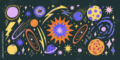 Photos Cosmic scene with planets stars and galaxies vector illustration