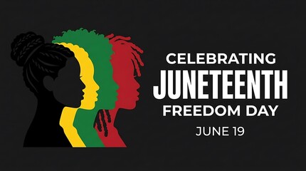 Juneteenth freedom day celebration graphic with silhouettes in pan-african