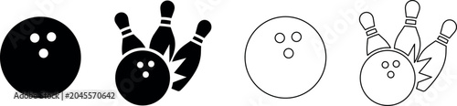 Bowling ball and pins icon set, representing sport and recreation