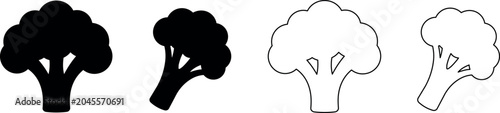 Canvastavla Set of four broccoli icons in silhouette and outline styles