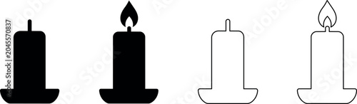Foto Set of four candle icons, two solid black and two outline, on white