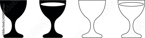 Photos Set of four stylized wine glasses, two solid black and two outline