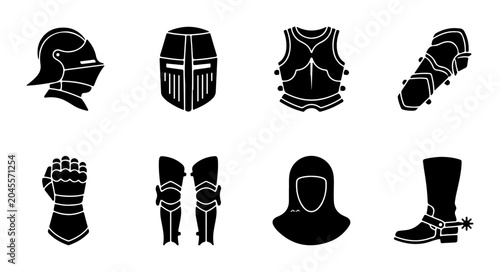 Photos Medieval Knight Armor Set Vector Icons, Historical Protection Gear Collection
