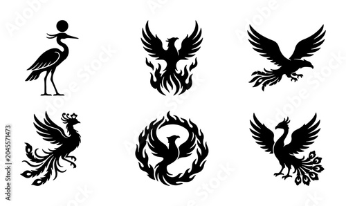 Photos Mythical Phoenix Vector Icons, Majestic Bird Silhouettes, Fire Emblem Graphics