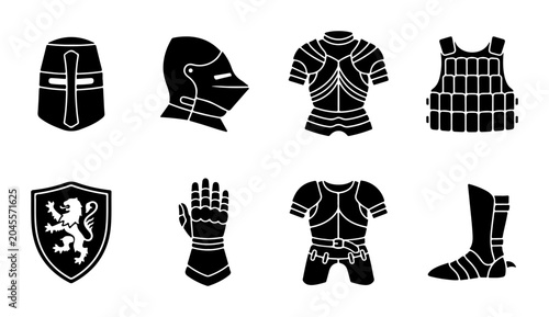 Фотография Medieval Knight Armor Icons, Historical Warrior Gear Set, Vintage Combat Protect