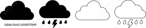 Foto Set of cloud icons representing weather conditions, including rain and lightning