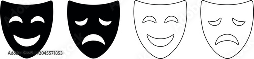 Photos Comedy and tragedy masks representing opposite emotions and theatrical performan