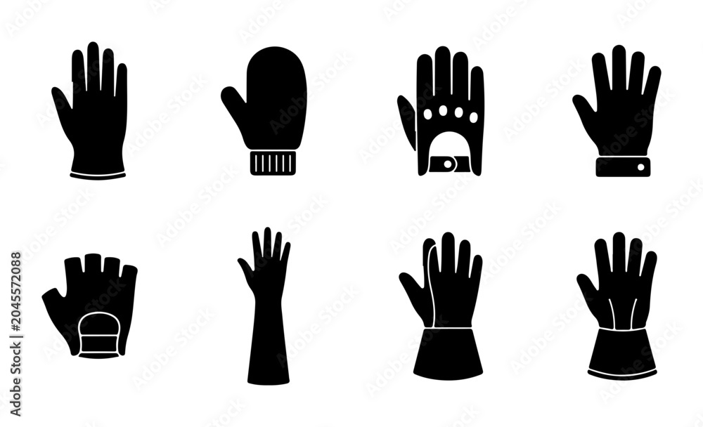 Obraz premium Glove Icons Set, Winter Mittens, Fingerless Gloves, Safety Mitts