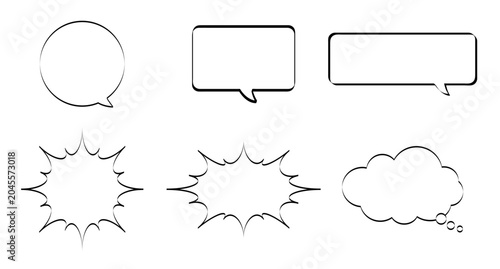 マーカーで描いたようなシンプルな吹き出し6種類セット
