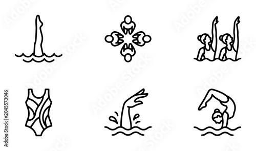 Foto Synchronized Swimming Icons, Water Ballet Vector Graphics, Athletic Poses Set