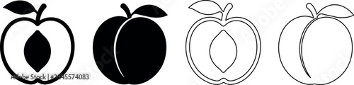 Fotografie Set of stylized peach and plum icons in solid and outline styles