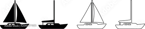 Foto Set of sailboat icons, solid and outline styles, for marine and travel themes
