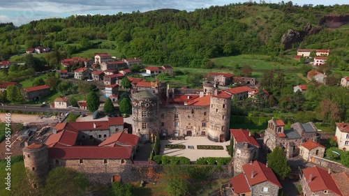 Aerail shot above Saint Vidal fortress near le puy en velau, aute loire departement, Auvergne RHone Alpes resion, France