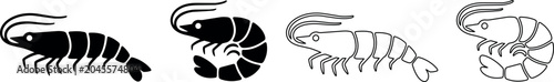 Φωτογραφία Collection of stylized shrimp icons in black and white silhouette and outline