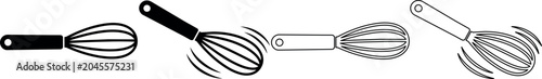 Foto Collection of whisk icons in black and white, showing different styles and motio