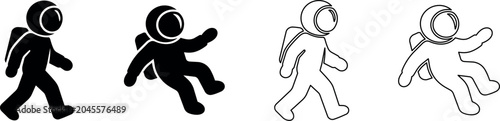 Foto Set of astronaut icons in silhouette and outline styles walking and floating