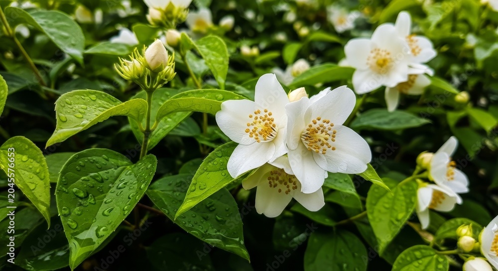 Fototapeta premium Fragrant Jasmine Blooms - A Close-Up of Natures Delicate Beauty.