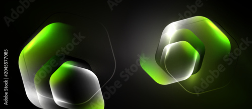 Cuadro en lienzo Abstract hexagons glow, layered upon dark background