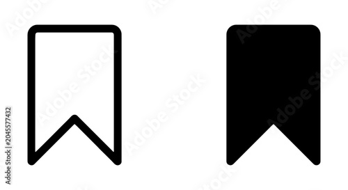 Bookmark Icon Set, Save Button Vector, Flat Design, UI Element, White and Black Symbols