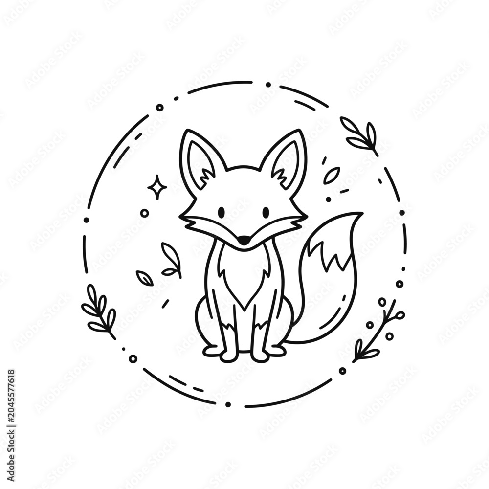 Obraz premium Cute cartoon fox sitting down.