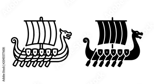 Viking Ship Icons, Nordic Longboat Vector Art, Scandinavian Dragon Boat Symbols, Historical Maritime Illustration