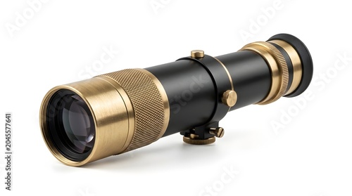 Mini Telescope On White Solid Background, Small Optical Instrument For Astronomy Observation, Portable Stargazing Tool With Clean And Modern Look