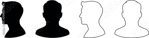 Foto Male profile and frontal silhouettes in black and white outline
