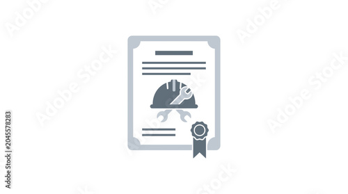 Fotografía Certificate of Achievement with Hard Hat and Wrench Icon - Industrial Safety and