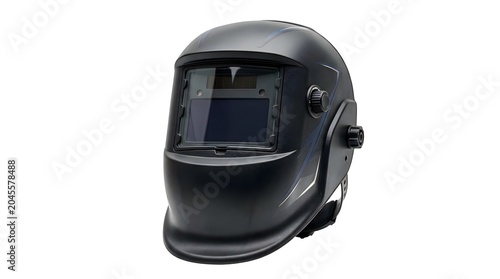 Stylish Welding Mask On White Solid Background, Professional Safety Equipment For Metal Work, Protective Face Shield With Modern Industrial Design
