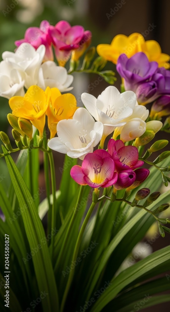 Fototapeta premium Colorful Freesia Flowers in Bloom - A Vibrant Floral Display.