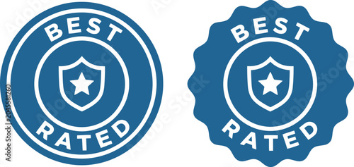 Schilderij op canvas Best Rated Badge Icons with Shield and Star on White Background