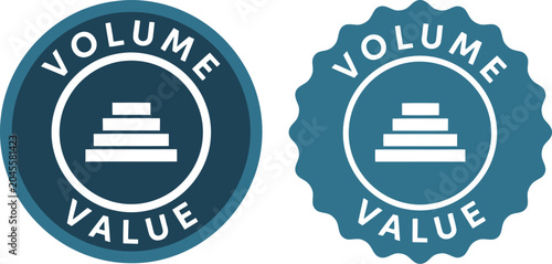 Photos Volume Value Badge Icons with Stack Symbol on Blue Circular Background