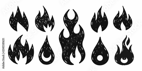 Slika na platnu Stylized Fire Flame Silhouettes On White Background Collection Of Icons